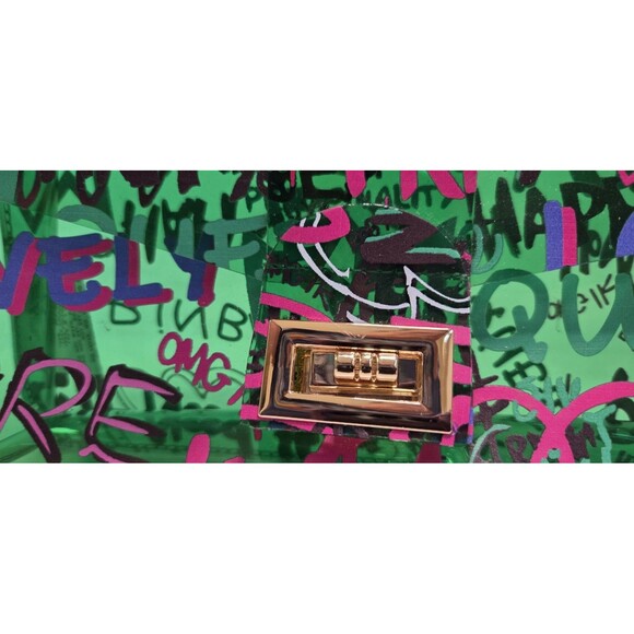 Jelly Graffiti Clear Bag Twst Lock Hand Purse 6 X 9.5 x 2.5 Unusual Funky Unique - Picture 5 of 8